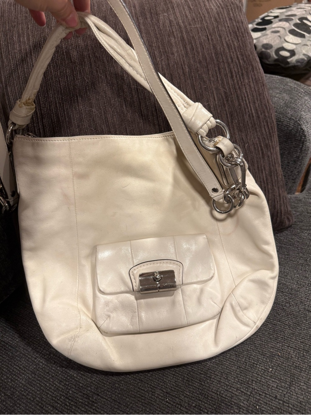 Coach Cream Leather Shoulder Bag with Silver Hardware